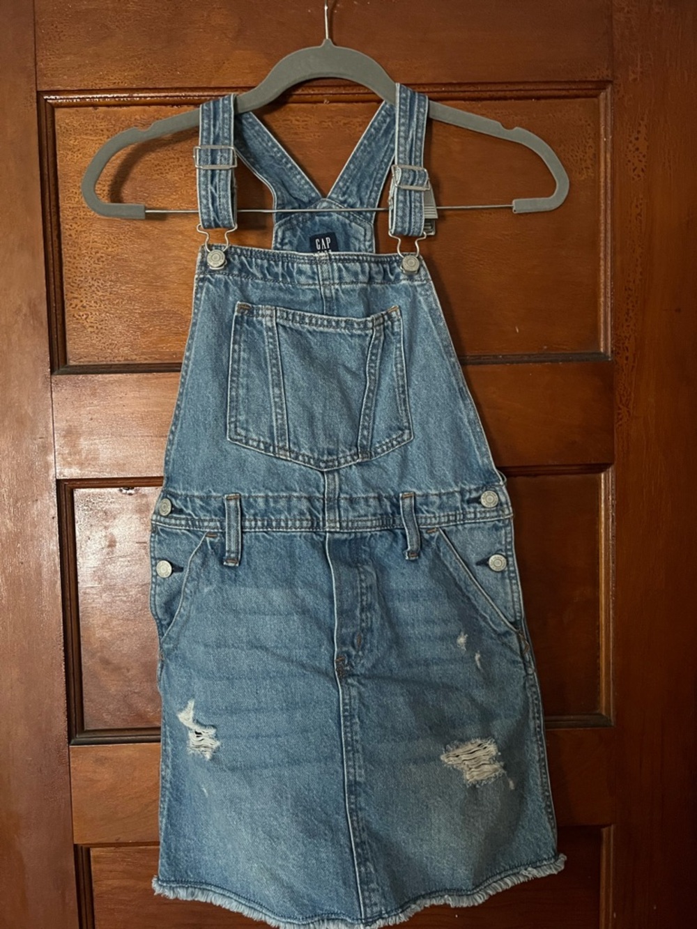 GAP Kids Distressed Light Blue Denim Overall Dress